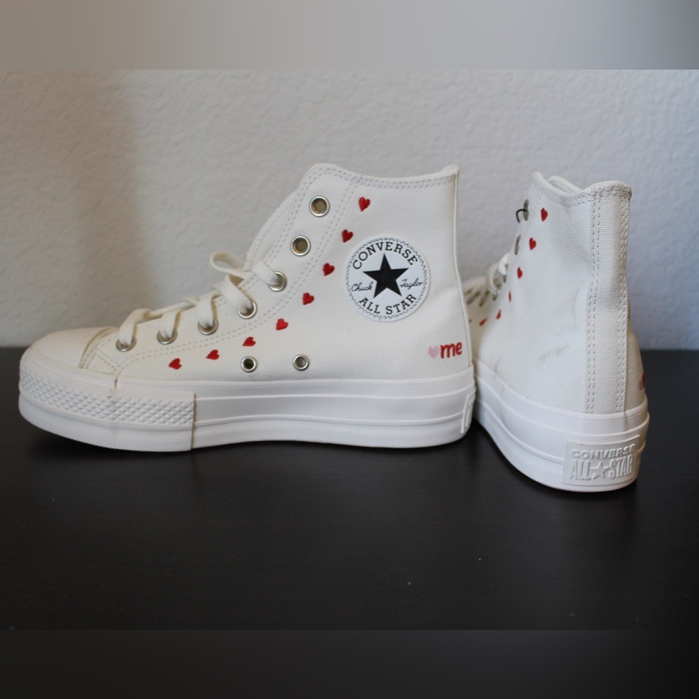 Converse white high top sneakers with hearts